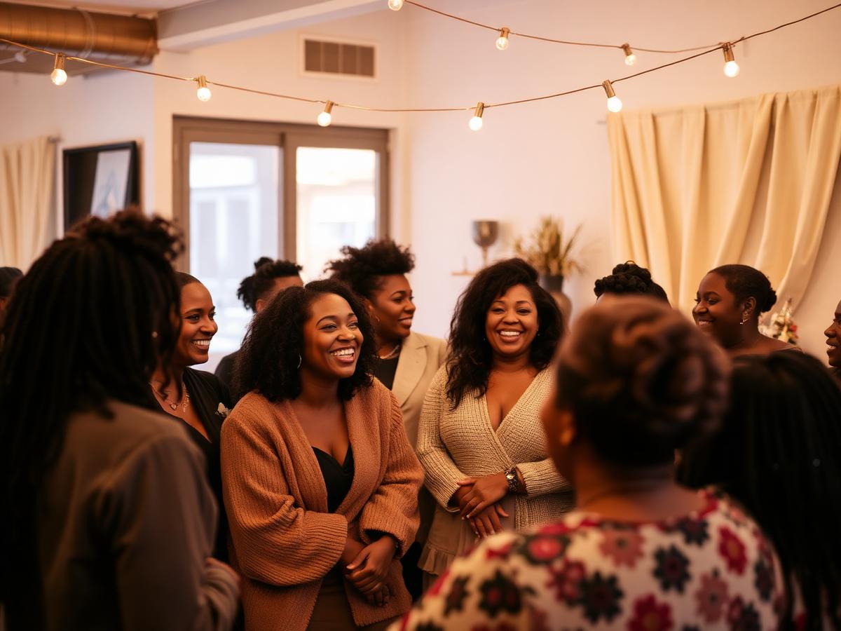 Community gathering in the salon and academy space
